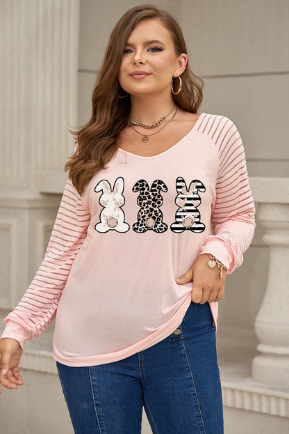 Plus Size Rabbit Graphic Long Raglan Sleeve Easter Tee-Jewearrings