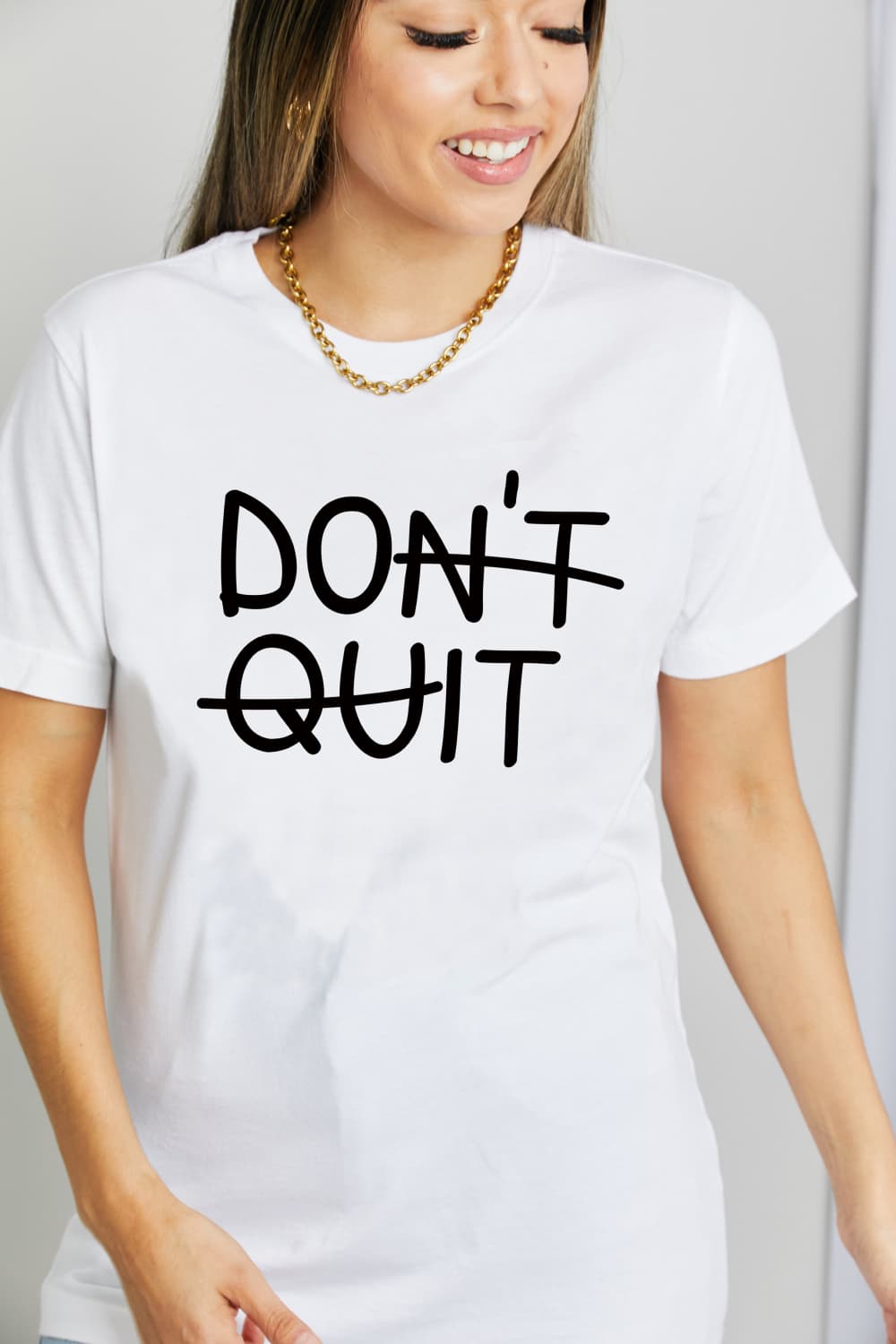 Simply Love Full Size DON'T QUIT Graphic Cotton T-Shirt-Jewearrings