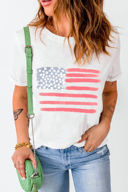 US Flag Round Neck Short Sleeve T-Shirt-Jewearrings