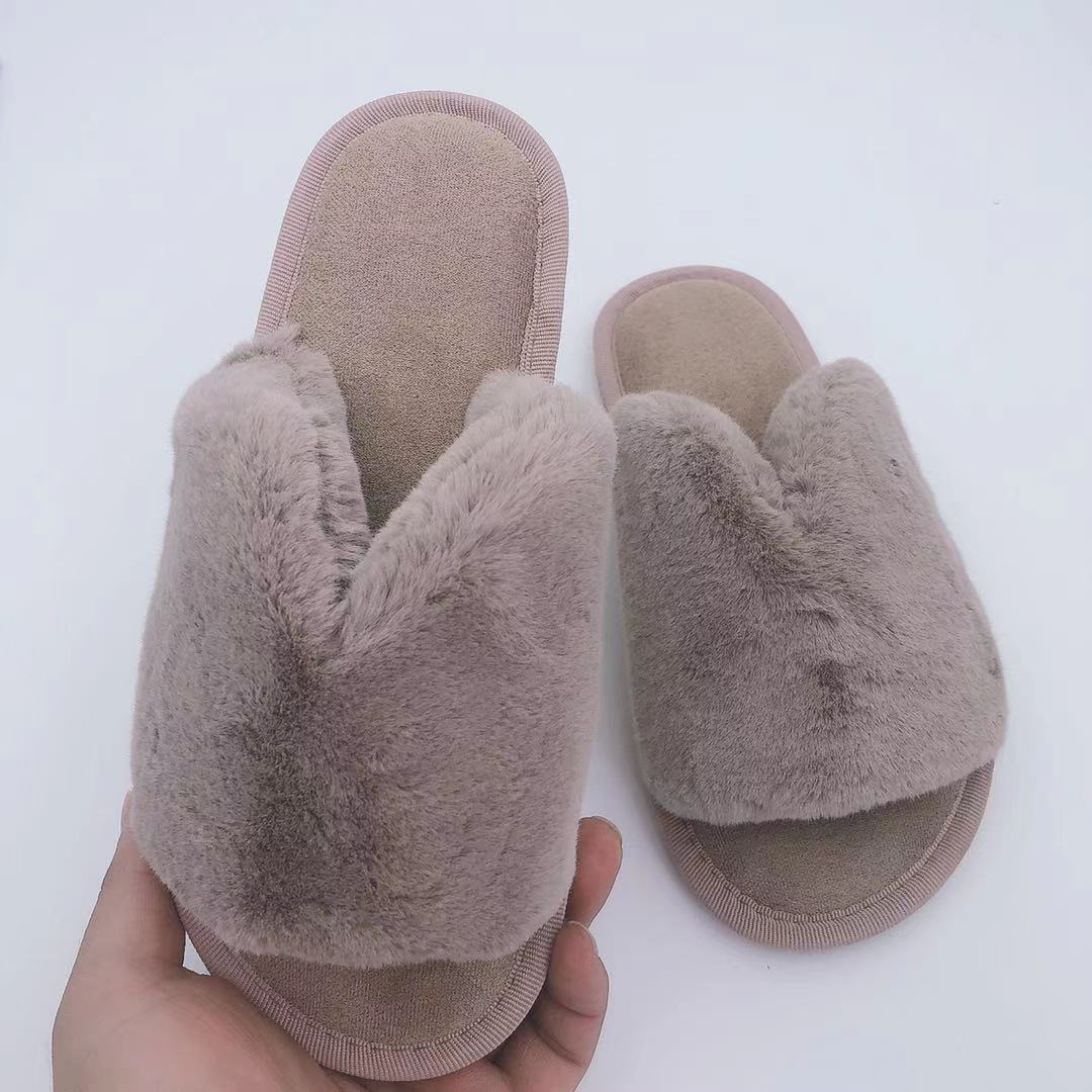 Faux Fur Open Toe Slippers-Jewearrings