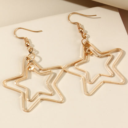 Vintage Hollow Gold Five-pointed Star Earrings WISH Cross-border New-Jewearrings