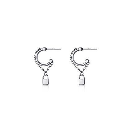 Vintage Style Thai Silver Small Lock Earrings Chain C-shaped Earrings-Jewearrings