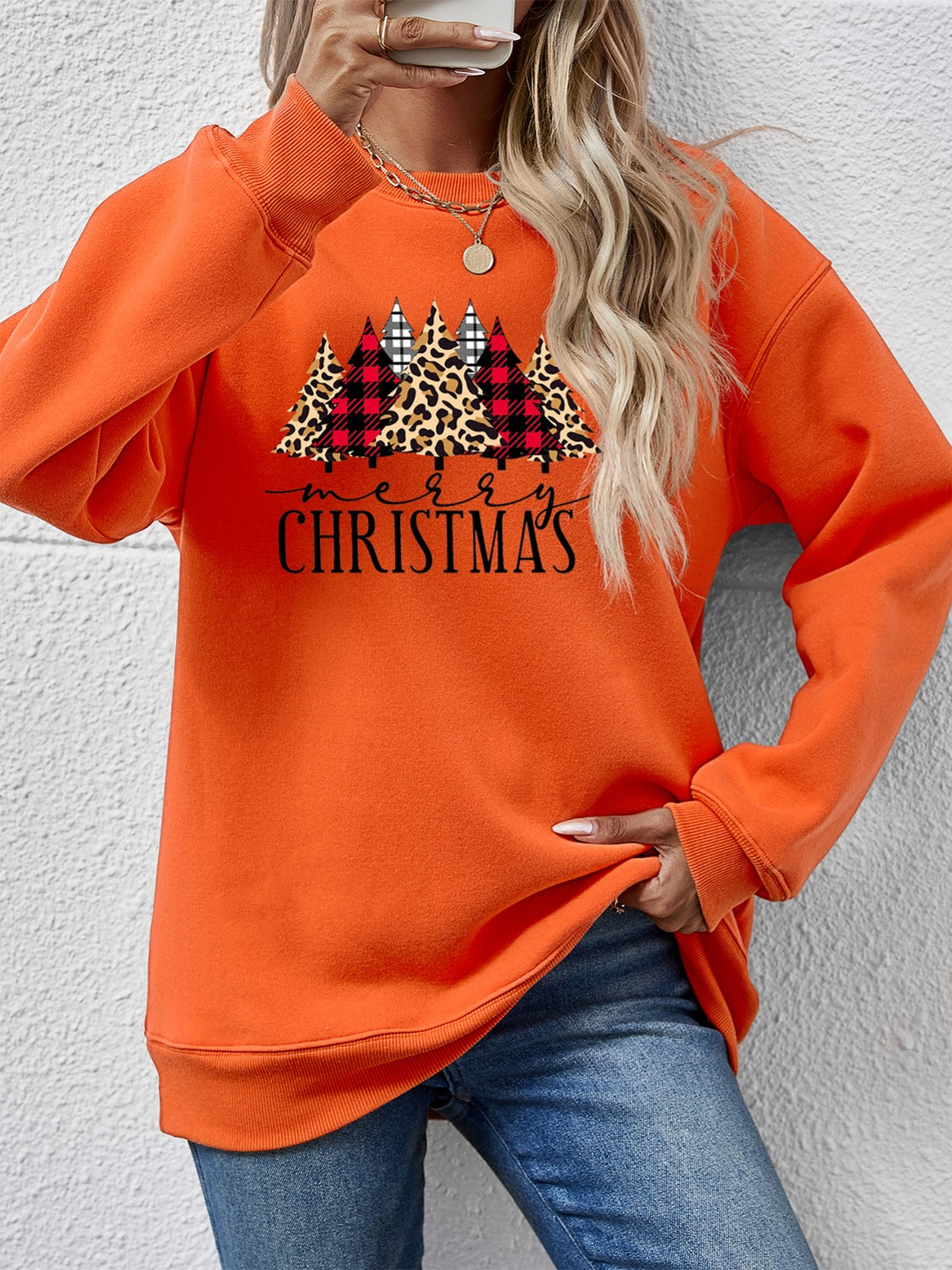 MERRY CHRISTMAS Round Neck Long Sleeve Sweatshirt-Jewearrings