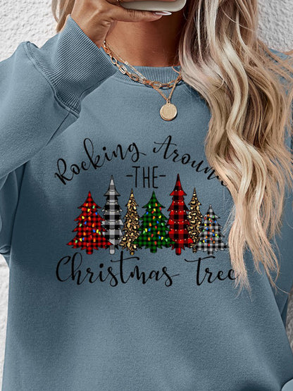 Christmas Tree Graphic Round Neck Sweatshirt-Jewearrings