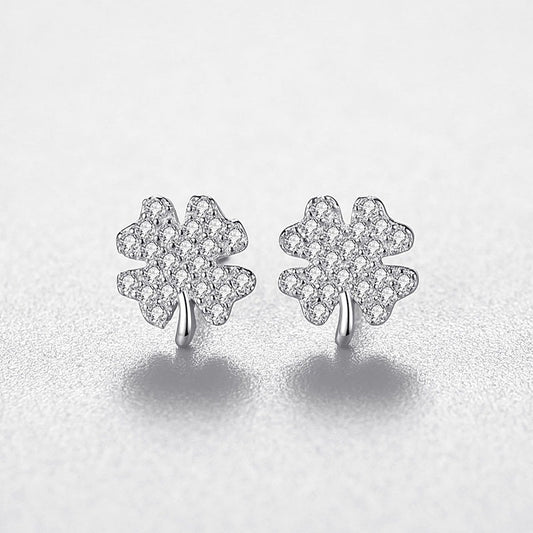 S925 Sterling Silver Lucky Clover Stud Earrings-Jewearrings