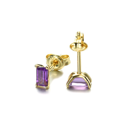 S925 Silver Square Amethyst Stud Earrings Women-Jewearrings