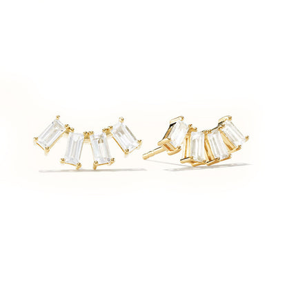 Silver Post Geometric Vintage Zirconia Stud Earrings-Jewearrings