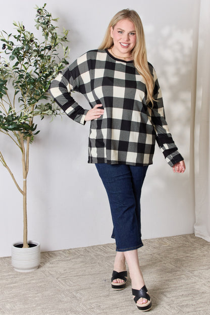 Celeste Full Size Plaid Round Neck Long Sleeve T-Shirt-Jewearrings