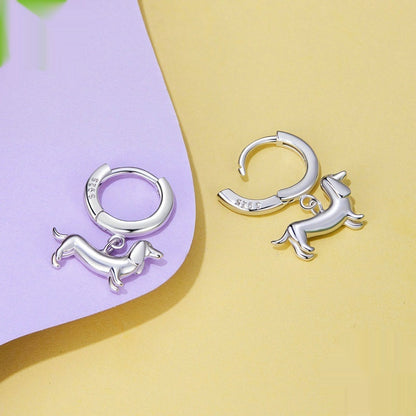 Animal Sausage Dog Argent Pur Ear Clip Cute Warm Pet 925 Sterling Silver Earrings-Jewearrings