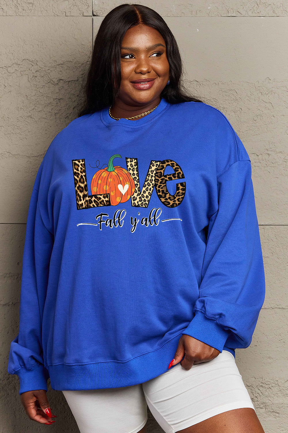 Simply Love Full Size LOVE FALL Y'ALL Graphic Sweatshirt-Jewearrings