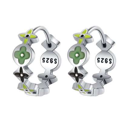 S925 Sterling Silver Clover Enamel Earrings Feminine Colorful Drop Glazed Old Bone Flower-Jewearrings