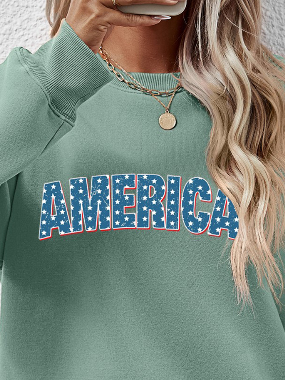 AMERICA Round Neck Dropped Shoulder Sweatshirt-Jewearrings