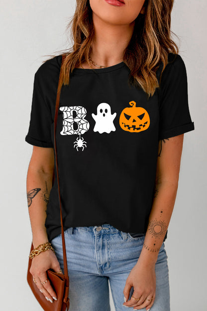 Round Neck Short Sleeve BOO Graphic T-Shirt-Jewearrings