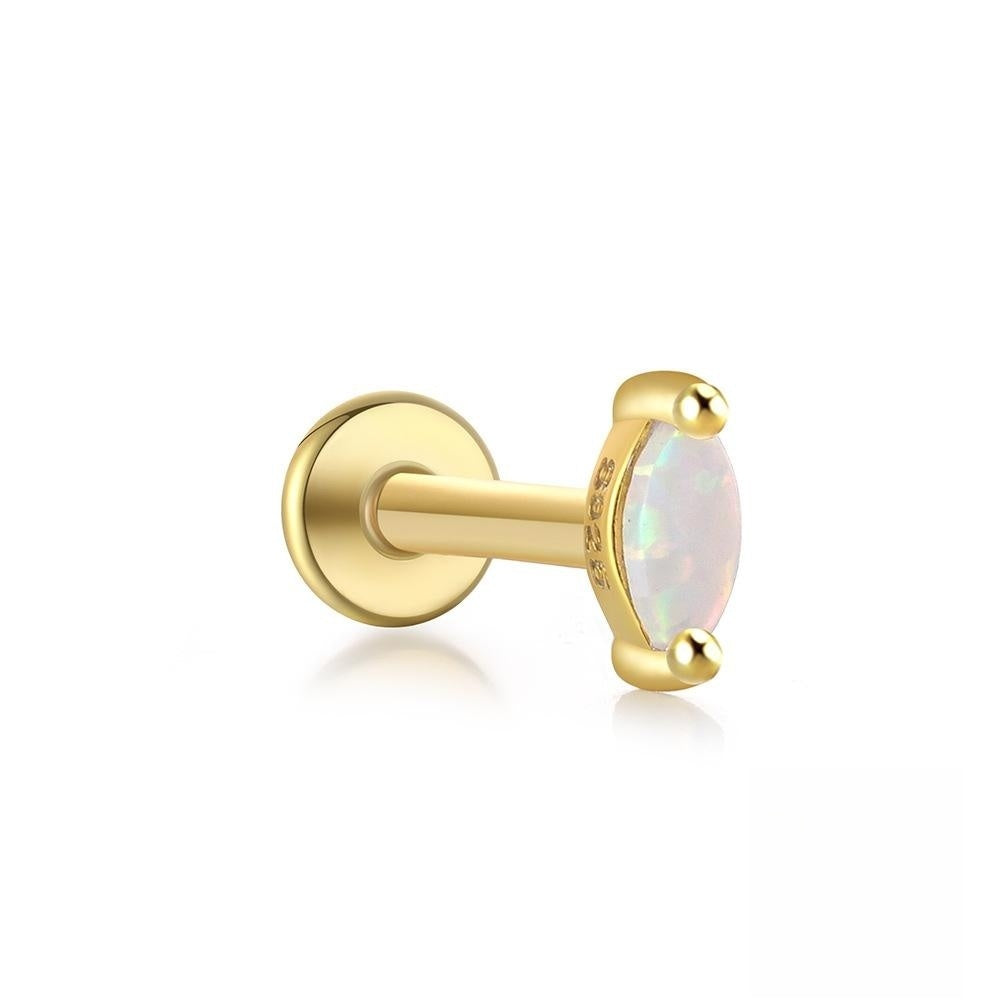 S925 Sterling Silver Opal Flat Head Internal Thread Piercing Cartilage Stud Earrings-Jewearrings