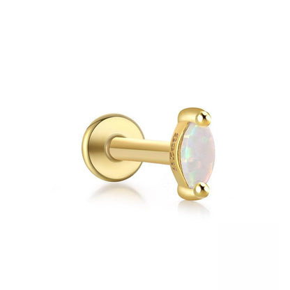 S925 Sterling Silver Opal Flat Head Internal Thread Piercing Cartilage Stud Earrings-Jewearrings