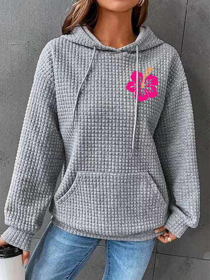 Full Size Flower Graphic Textured Hoodie with Pocket-Jewearrings