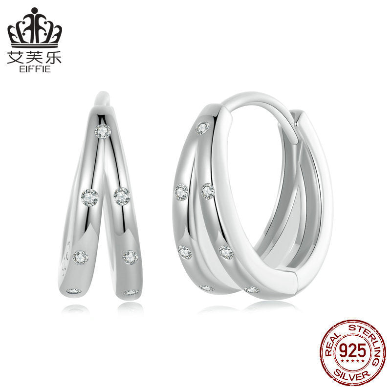 Simple Ring S925 Sterling Silver White Gold Plated Earrings-Jewearrings