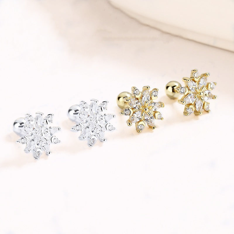 925 Sterling Silver Snowflake Thread Stud Earrings For Women-Jewearrings