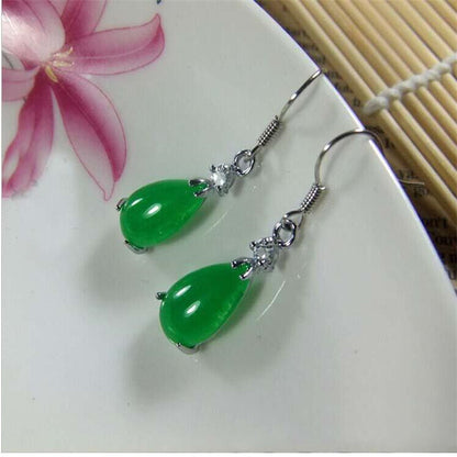 Malay Emerald Jade Water Drop Stud Earrings-Jewearrings