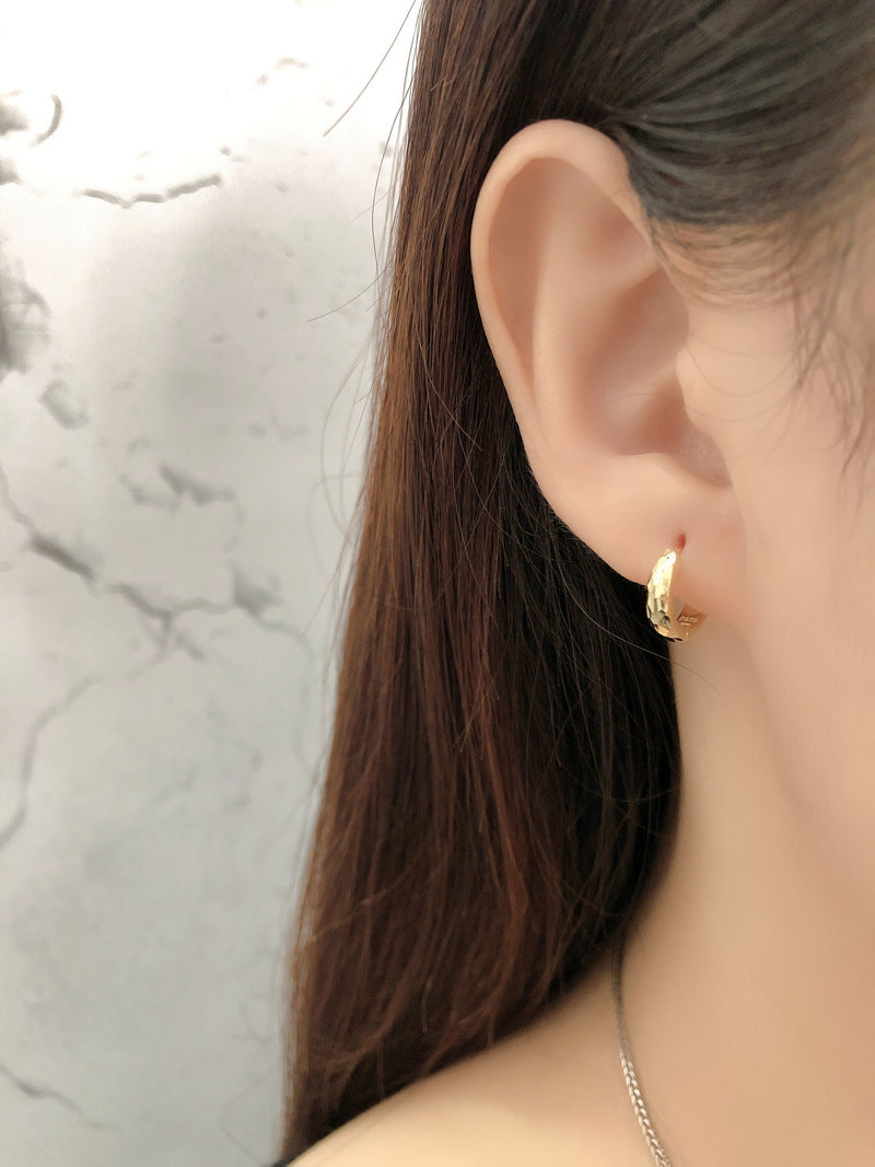 Carven Design Craft Irregular Face Circle Shape Ear Clip Personality Fashionable Golden Earrings-Jewearrings