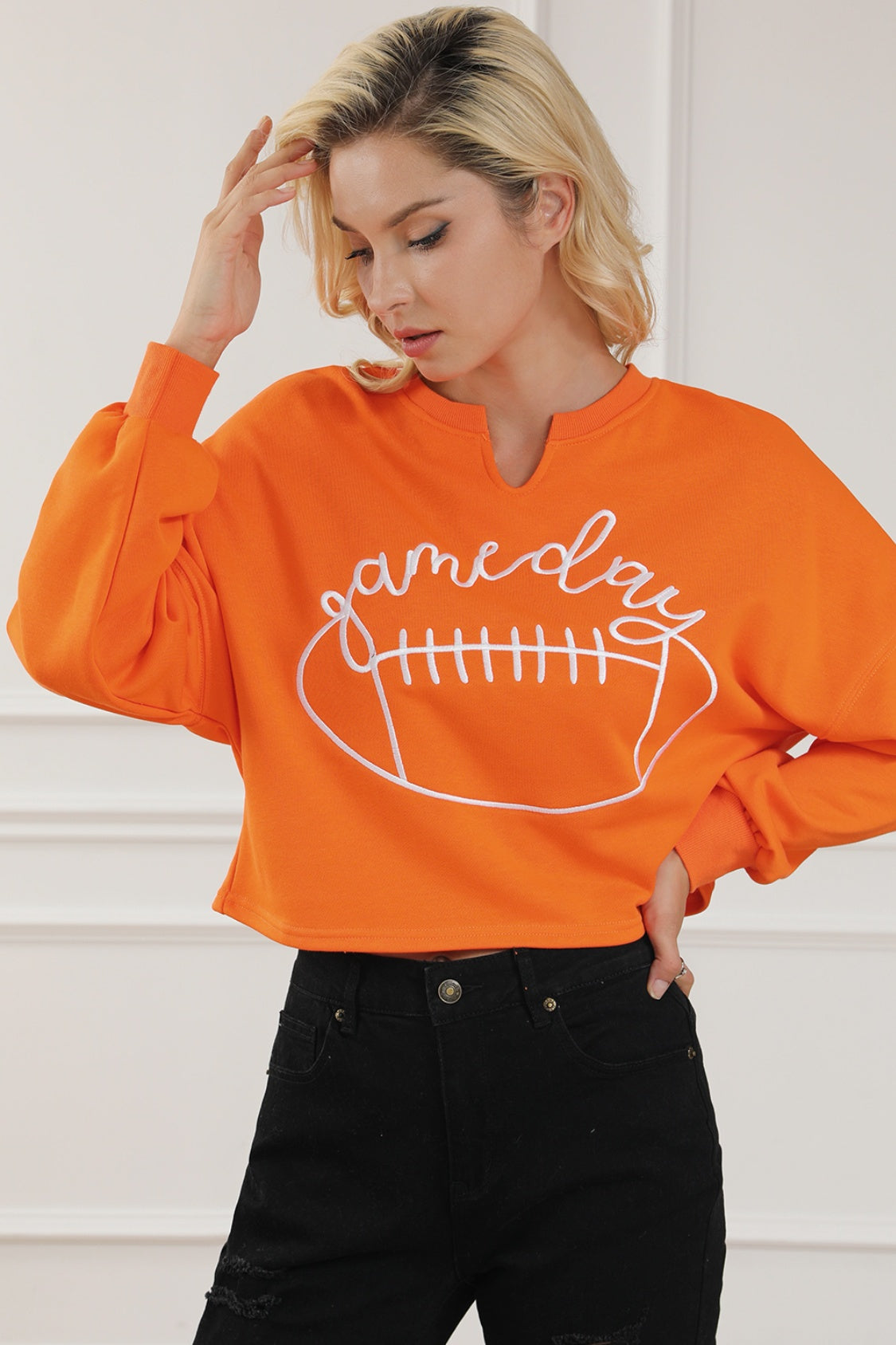 GAME DAY Ball Graphic Notched Sweatshirt-Jewearrings