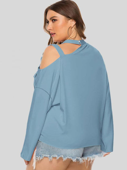 Plus Size Cold-Shoulder Tied Top-Jewearrings