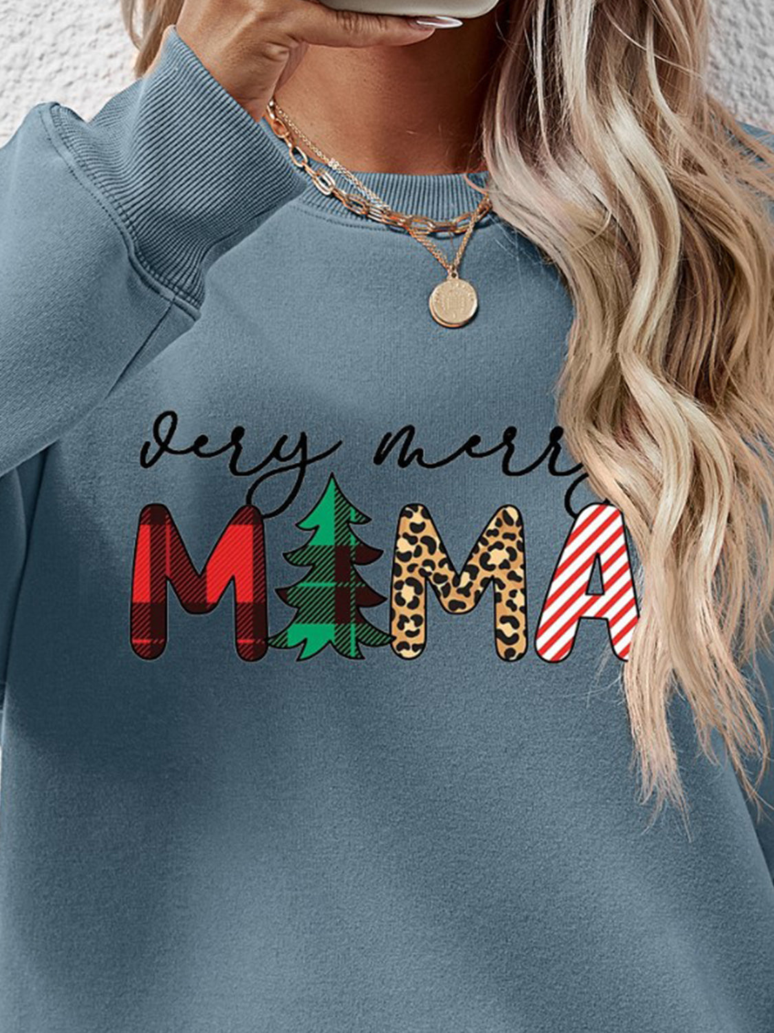 Letter Graphic Round Neck Long Sleeve Sweatshirt-Jewearrings