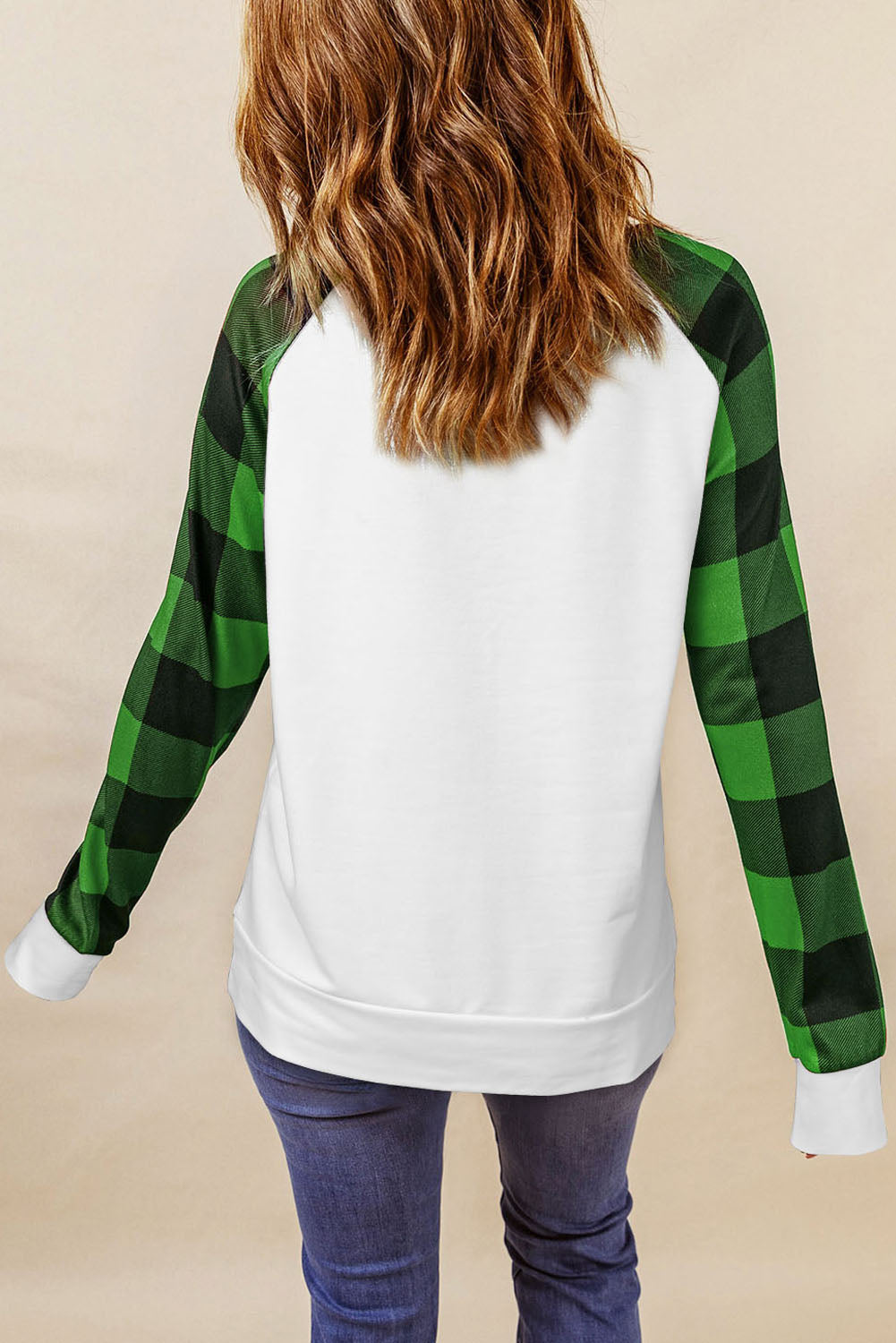 LUCKY Plaid Round Neck Raglan Sleeve T-Shirt-Jewearrings