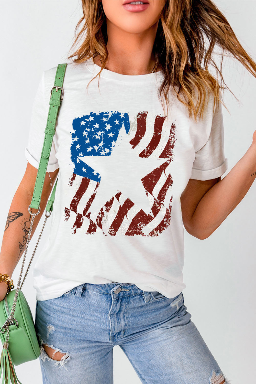 US Flag Graphic Round Neck Tee-Jewearrings