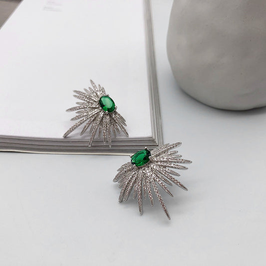 Zircon Stud Earrings Women Retro Emerald Diamonds-Jewearrings