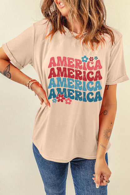 AMERICA Round Neck Short Sleeve T-Shirt-Jewearrings