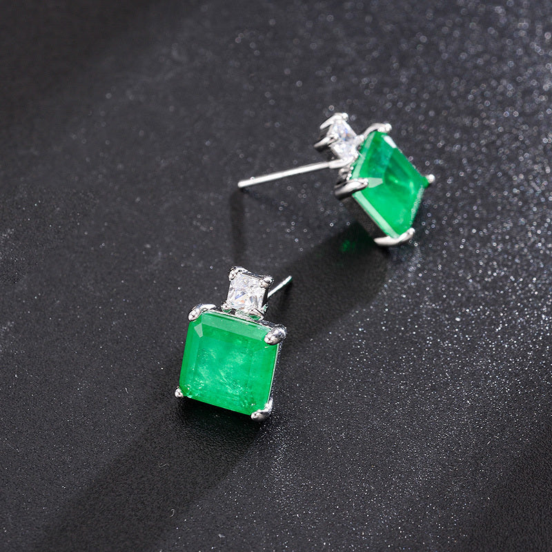 Ectangular Emerald Emerald Earrings With High-end Temperament-Jewearrings