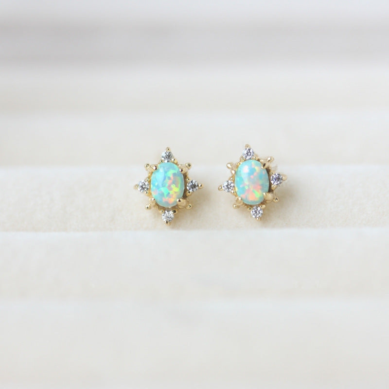 S925 Sterling Silver Gold Plated Opal Zircon Stud Earrings-Jewearrings