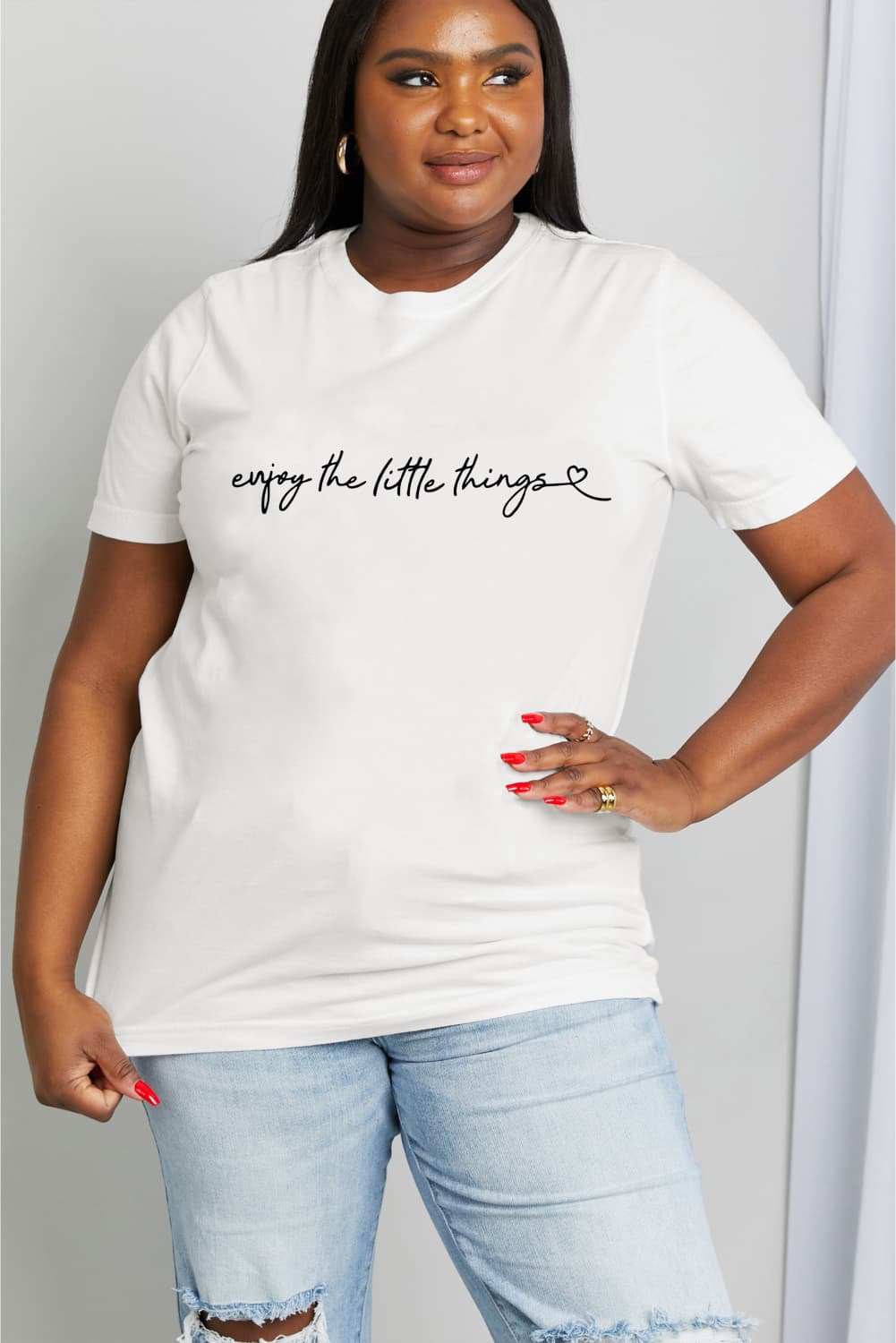 Simply Love Full Size ENJOY THE LITTLE THINGS Graphic Cotton Tee-Jewearrings