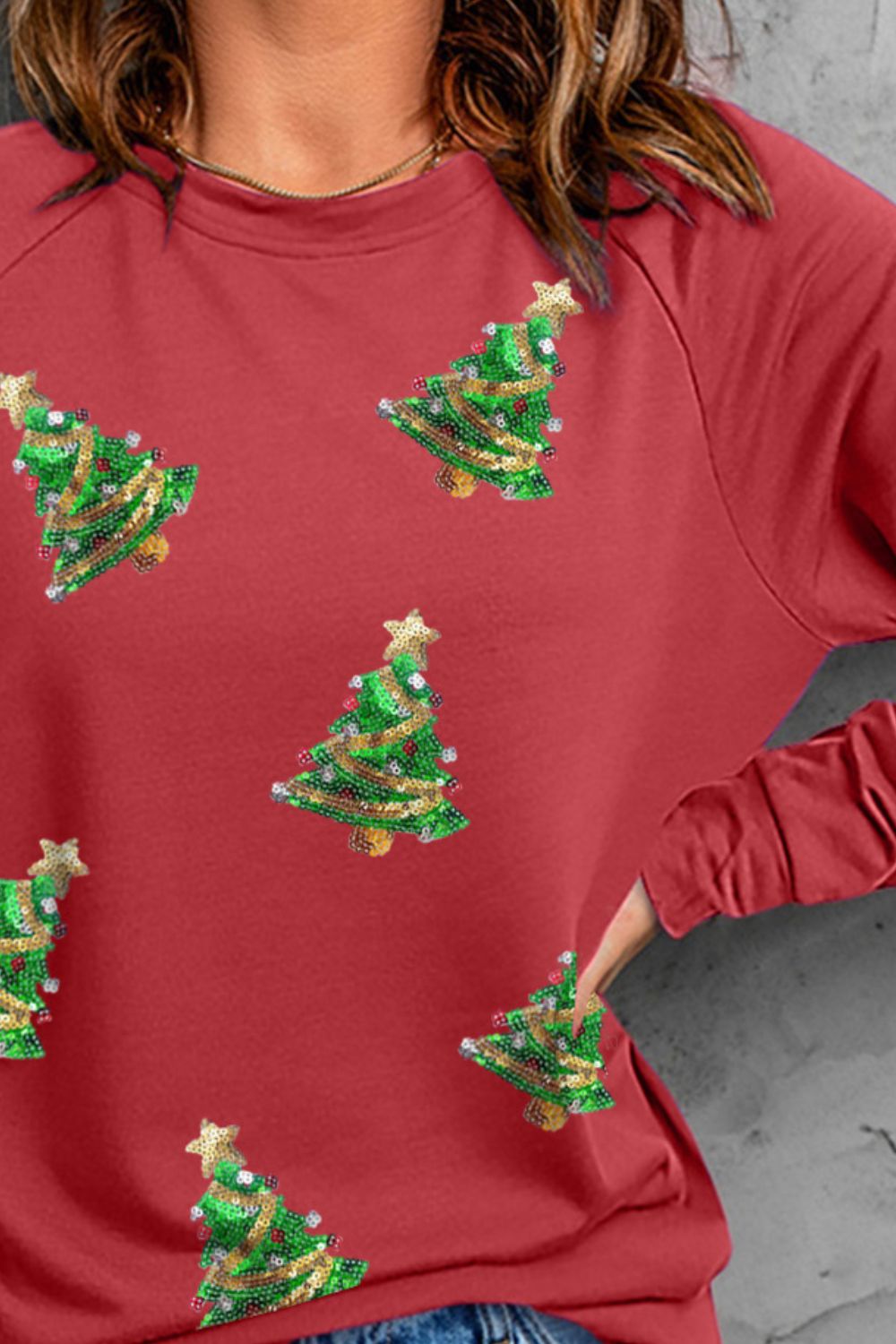 Sequin Patch Christmas Tree Sweatshirt-Jewearrings