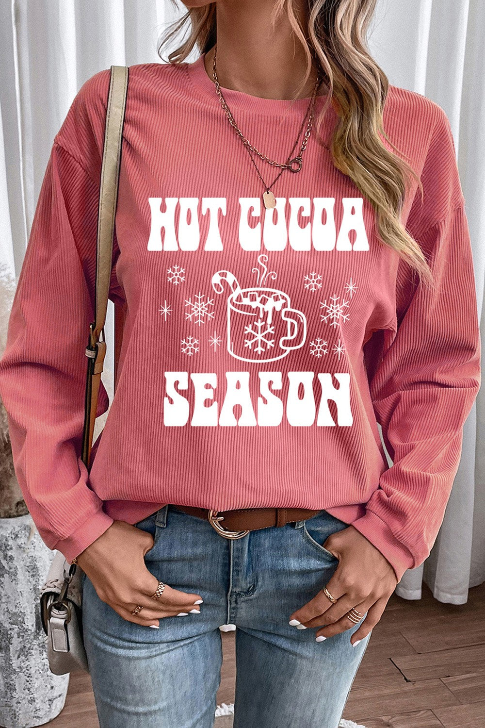 HOT COCOA SEASON Round Neck Sweatshirt-Jewearrings