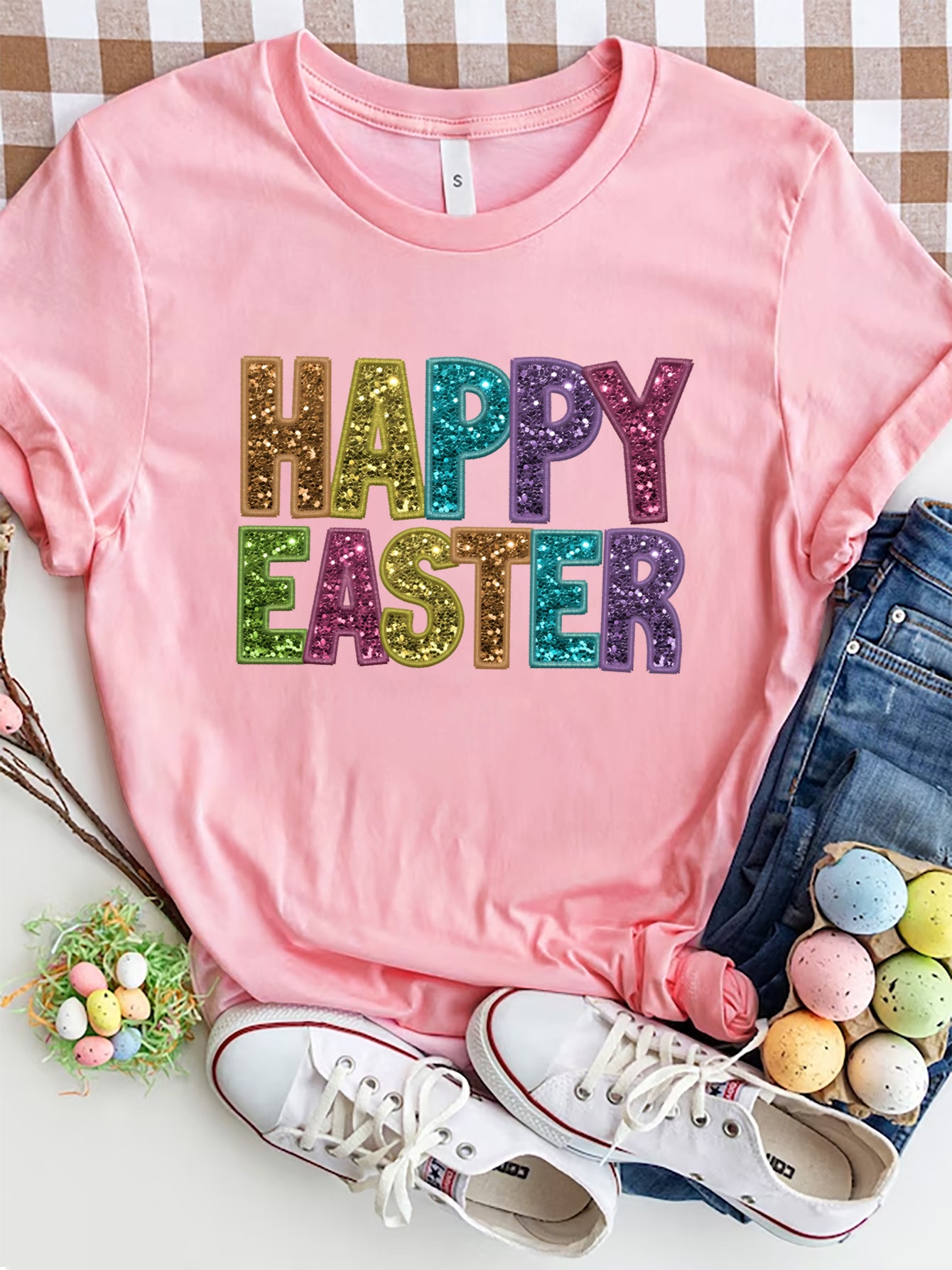 HAPPY EASTER Round Neck Short Sleeve T-Shirt-Jewearrings