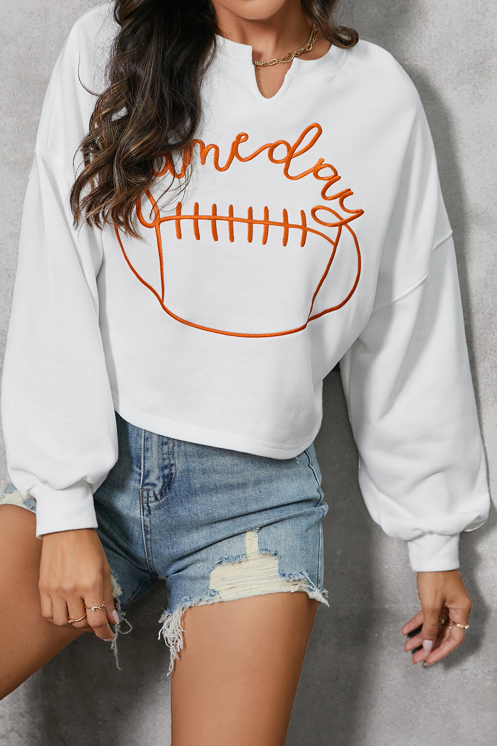 GAME DAY Ball Graphic Notched Sweatshirt-Jewearrings