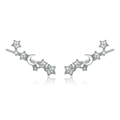 Shining Star And Moon Silver Simple Inlaid Zircon Earrings Women-Jewearrings