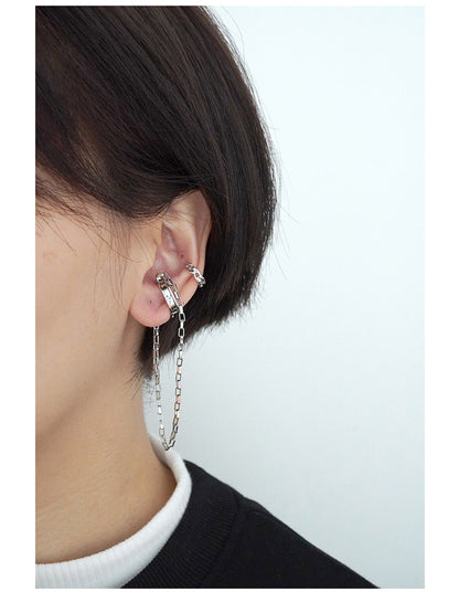 Two Piece Chain Ear Hook Ear Clip No Ear Hole New Cool Style Personalized Design High-end Earrings Fashion-Jewearrings