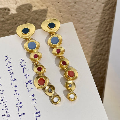 Special-interest Design Long Retro Gold Light Luxury Eardrops Mid-Ancient Enamel Glaze Earrings Long Irregular-Jewearrings