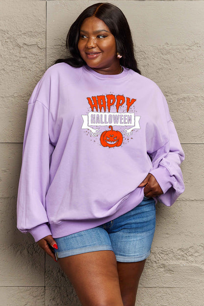 Simply Love Full Size HAPPY HALLOWEEN Graphic Sweatshirt-Jewearrings