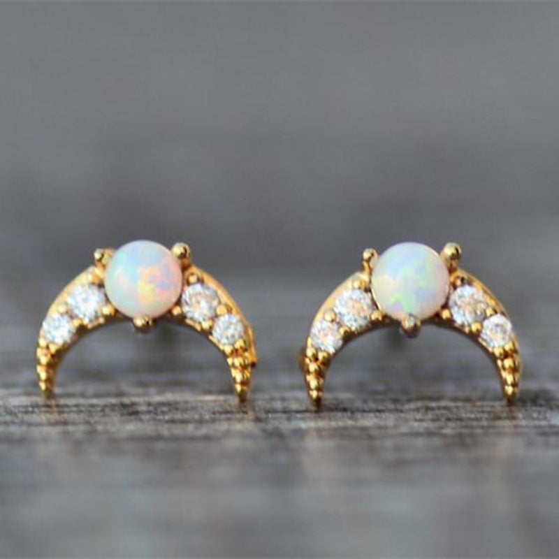 Moon Opal Stud Earrings Fashion Trend-Jewearrings