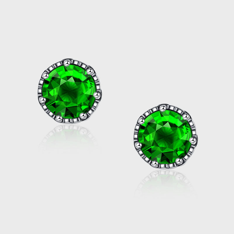 S925 Sterling Silver Emerald Zircon Retro Small Cross Earrings-Jewearrings