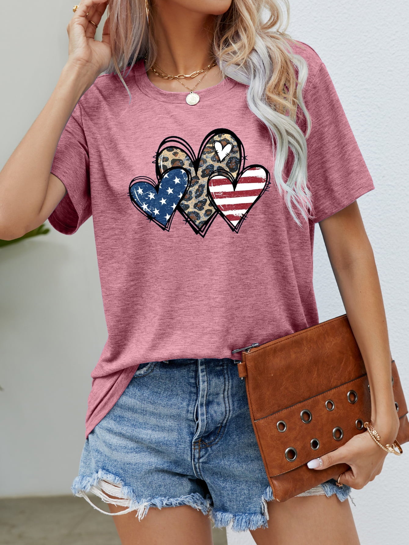 US Flag Leopard Heart Graphic Tee-Jewearrings