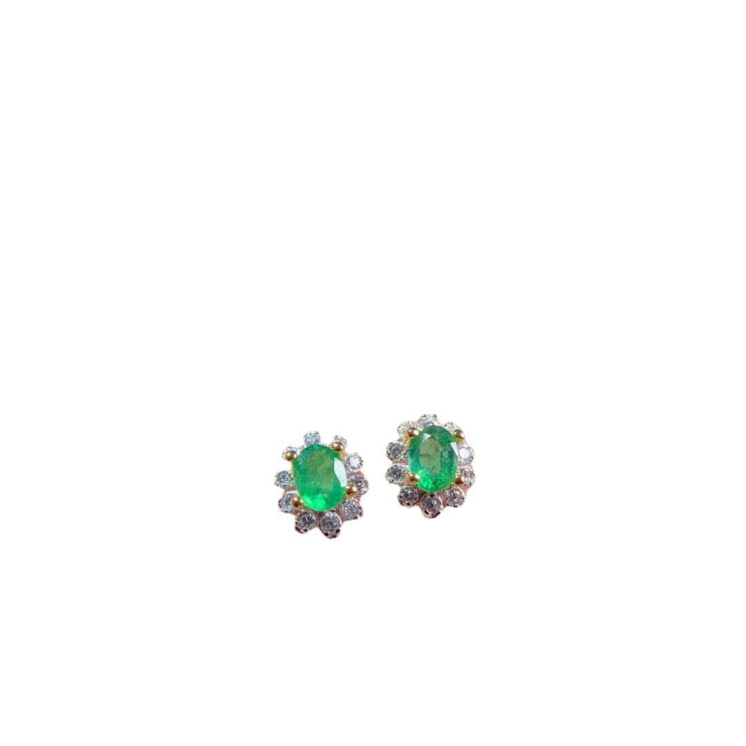 Women's Natural Emerald Silver Stud Earrings-Jewearrings