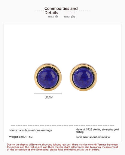 S925 Sterling Silver Gold-plated Lapis Ball Stud Earrings-Jewearrings