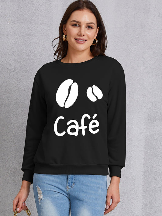 CAFE Round Neck Dropped Shoulder Sweatshirt-Jewearrings