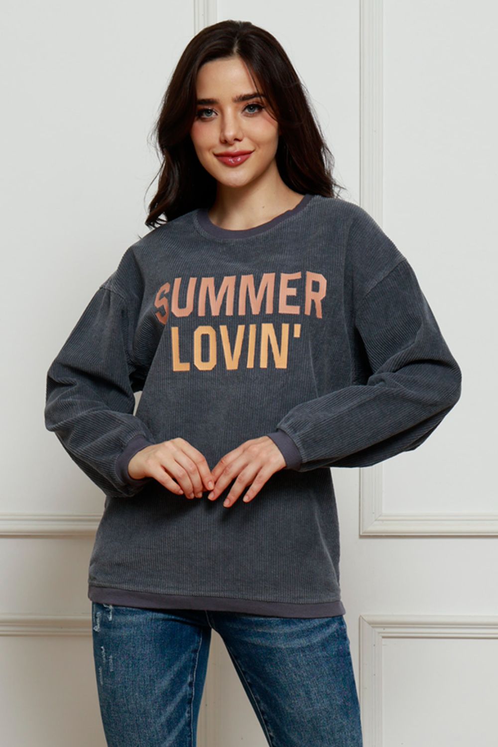 SUMMER LOVIN Graphic Textured Pullover Sweatshirt-Jewearrings