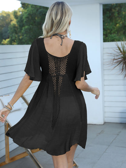 Openwork Flutter Sleeve Cover-Up Dress-Jewearrings